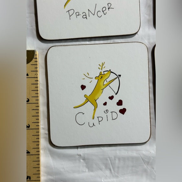 Pottery Barn Set of 9 Santa Reindeer Cork Backed Coasters - Picture 6 of 7